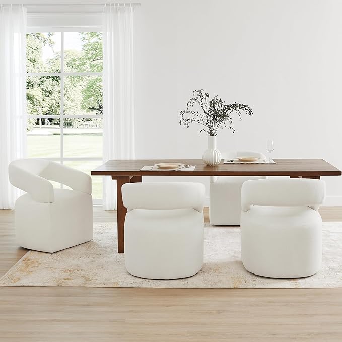 KISLOT Upholstered Dining Chairs with Removable Casters Barrel Side Armchair with Rollers for Diningroom Bedroom Livingroom Reading Room, Ivory, Set of 1