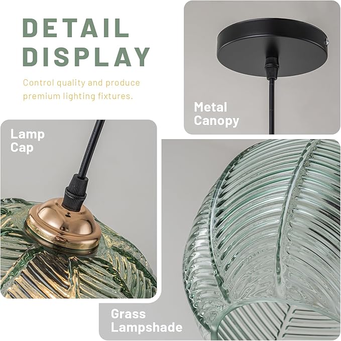 Green Glass Globe Pendant Light Fixture, Mid Century Modern Adjustable Height Hanging Pendant Lighting, Vintage Pendant Lamp for Kitchen Island Dining Room Living Room Bedroom