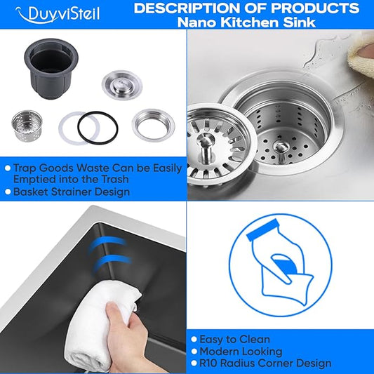 32" x 18" Drop-in/Topmount Double Bowl Kitchen Sink, Nano-Coated 304 Stainless Steel Kitchen Sink with Drain and Overflow