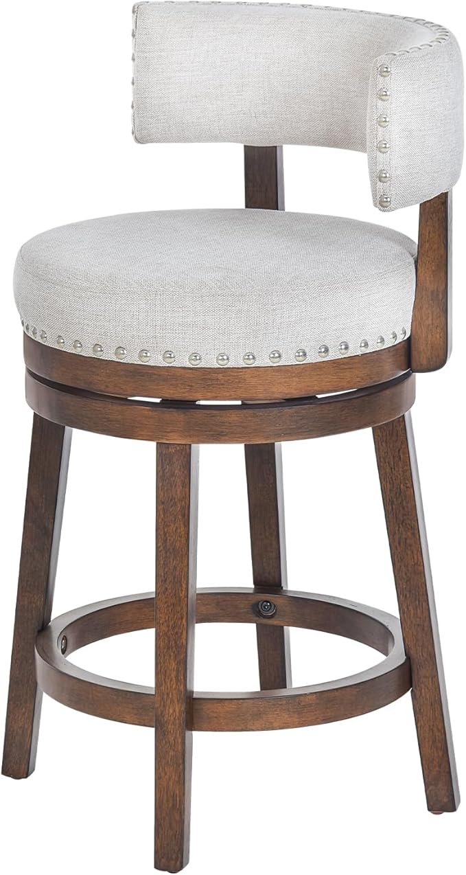 COLAMY Swivel Bar Stool, 25 Inch Wood Swivel Barstool with Back, Counter Height Bar Stools, Modern Upholstered Barstool for Kitchen Island Dining Room Bar, Beige