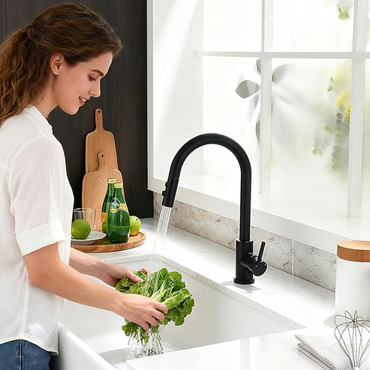 KINFAUCETS Black Kitchen Faucet with Pull Down Sprayer,Single Handle Pull Out Kitchen Sink Faucet,Commercial Farmhouse RV Bar Utility Kitchen Faucets
