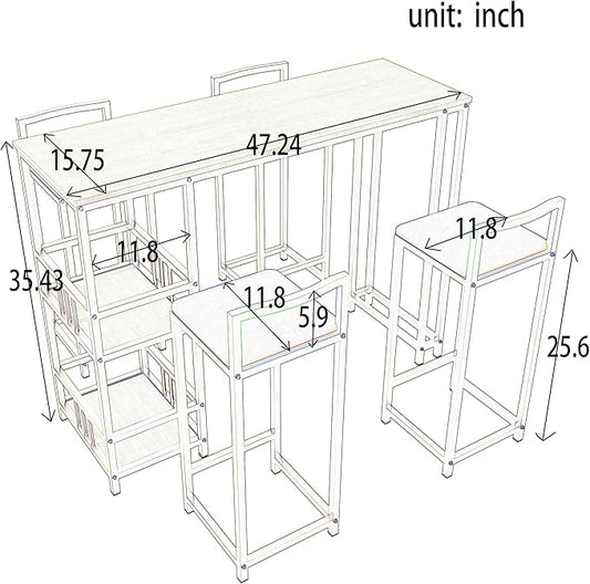 5-Piece Bar Height Table and Chairs Set - Gold Frame Bar Table with Storage & Sponge-Cushioned Chairs,Kitchen Table, Kitchen Island Seating, or Dining Table Set (Gold,Light Beige,Navy Multi)