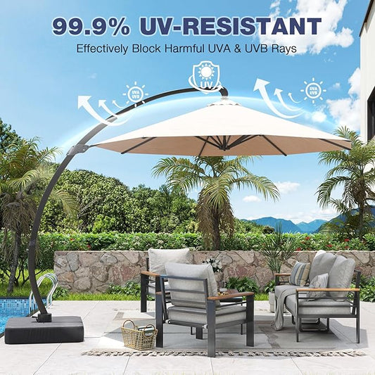 Aoxun Aluminum Patio Furniture Set with Umbrella 5 Seats, Oversized Outdoor Sectional with Washable Thick Cushions, Coffee Table and Waterproof Cover, Patio Conversation Sets for Porch, Balcony, Deck