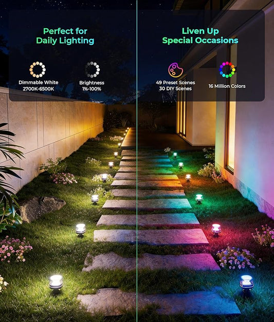 DeckTok Outdoor Ground Lights, 50ft Smart RGBCW LED Pathway Lights Work with Alexa, Google Assistant, 15 Pack IP67 Waterproof Landscape Lighting for Path Yard Lawn Patio Pool Fence and Party Decor