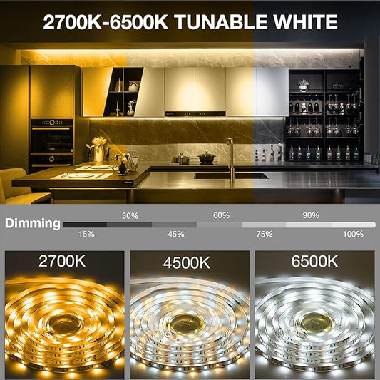 DAYBETTER Under Cabinet Lighting kit, 10 PCS LED Strip Lights with Remote, Dimmable Under Cabinet Lights for Kitchen Cabinet, Counter, TV Back,Showcase 2700K-6500K Warm to Daylight White,Timing,16.4ft