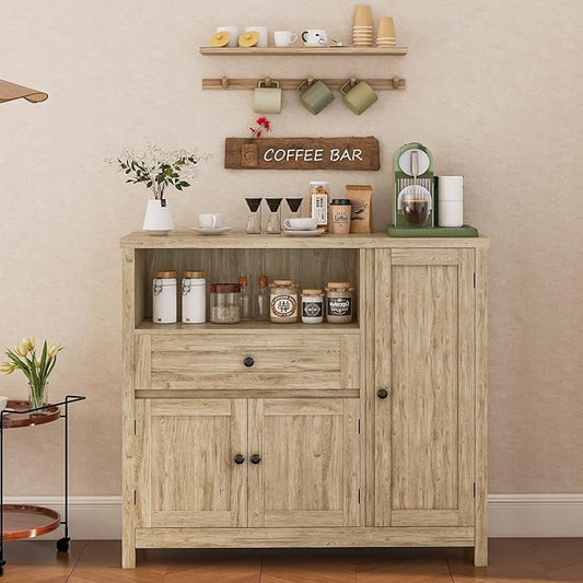 Viaozutis Storage Cabinet with Doors and Drawers,Kitchen Storage Cabinets,with Drawer and Adjustable Shelf(Grey)