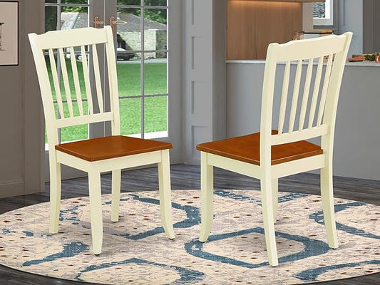 East West Furniture DAC-BMK-W Danbury Dining Chairs - Slat Back Wooden Seat Chairs, Set of 2, Buttermilk & Cherry