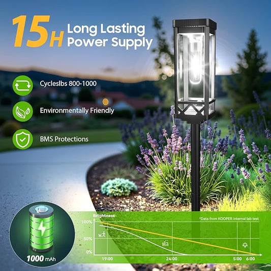 KOOPER Taller Solar Pathway Lights Outdoor, 2 Pack Upgraded Brighter Solar Garden Lights Solar Powered, Up to 15 Hours Outdoor Solar Lights for Yard Landscape Path Walkway Driveway (Cool White)