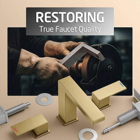 KES Gold Bathroom Faucet 3 Hole, 8-inch Widespread Brushed Gold Sink Faucet for Bathroom Vanity 2 Handle, with Metal Pop Up Drain No Overflow and cUPC Supply Line, L4350LFF12-BZ-C2