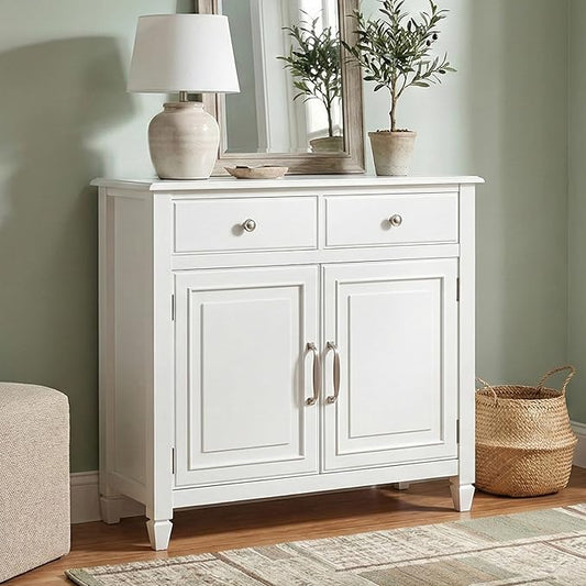 SIMPLIHOME Connaught 40-inch Wide Solid Wood Storage Cabinet in White for Entryway, Living Room, Organizer for Hats, Gloves, Shoes, Keys, Slim Design, Traditional Style