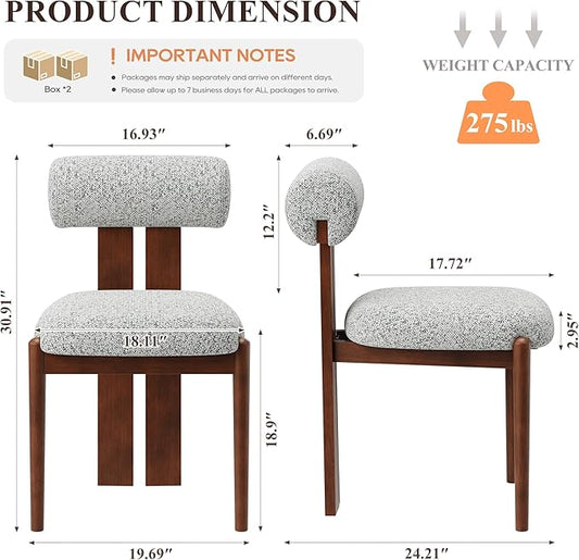 MALOL Modern Wooden Dining Chairs Set of 4, Upholstered Fabric Kitchen Chairs with Sculptural Backrest, Mid-Century Farmhouse Dining Room Chairs with Solid Wood Legs, Light Grey