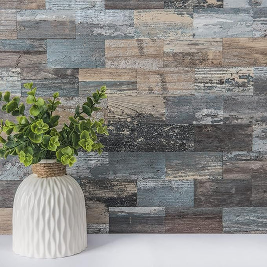 Art3d 10-Sheet Peel and Stick Backsplash PVC Wall Tile, Stickon Tile for Kitchen Backplash, Bathroom Vanities, Fireplace Decor, Laundry Table, Stair Decals in Spruce Grey Rustic, Plastic-Sheets