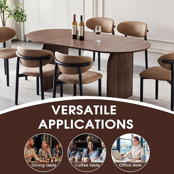 70.87 inch Oval Dining Table for 6 to 8 Person, Large Oval Wooden Kitchen Dinner Table with Dual Pillar Pedestal Base, Modern Farmhouse Oval Dining Room Table for Kitchen Living Room Apartment, Brown