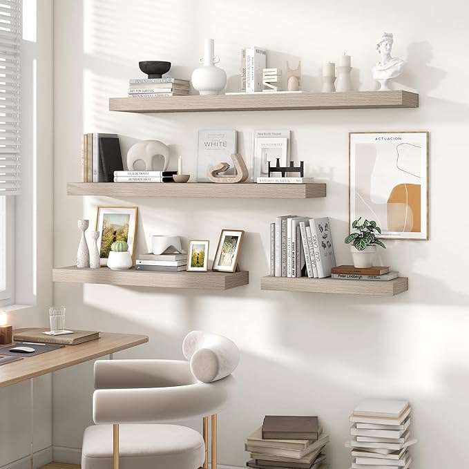 Heimlove 36 Inch Floating Shelves for Wall,Thicker and Deeper Wall Shelves Mounted Storage & Display Wood Shelf,Hanging Shelf for Bedroom Living Room Kitchen Office,Set of 2,Grey