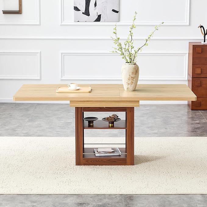 Extendable Dining Table with Storage Shelf, 59" to 71" Expandable Kitchen Table for 4-6, Modern Dining Room Table for Apartment & Small Spaces, Multipurpose Kitchen Island Style Dining Table