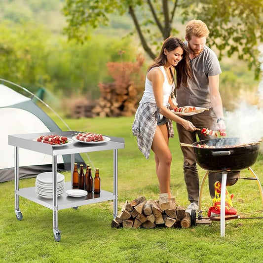 Garvee Stainless Steel Table,Heavy-Duty Prep Table with Non-Removable Backsplash,Versatile Commercial Worktable with 4 Wheels for Kitchens&Restaurants,30 * 30 * 30Inch (30 * 30 * 30inch)