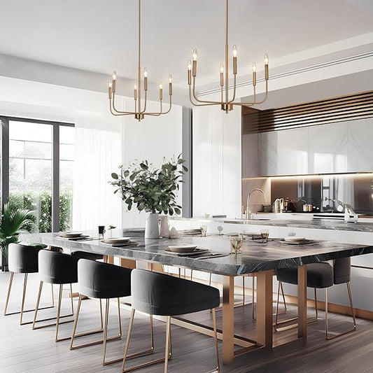 KSANA Modern Gold Chandeliers, 6-Light Chandeliers for Dining Room Electroplated Brass Kitchen Island Lights Hanging Pendant Light for Living Room, Bedroom, Kitchen