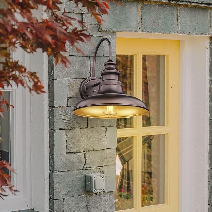 Dusk to Dawn Sensor Outdoor Barn Light Fixture Outdoor Wall Sconce Farmhouse Wall Mount Lights Exterior Light Fixture Bronze Finish Industrial Wall Lantern for Porch, Entryways, 4 Pack