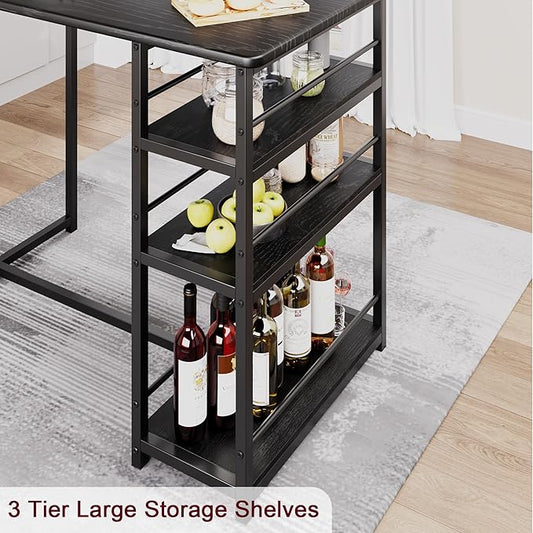 Dining Table Set for 2, 3-Piece Bar Table Set with 2 Stools, Space-Saving Counter Height Dining Set with 3-Tier Storage Shelves for Small Kitchens, Apartments, Breakfast Nooks