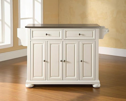 Crosley Furniture Alexandria Stainless Steel Top Rolling Kitchen Island Storage Cart, Spice Rack, White