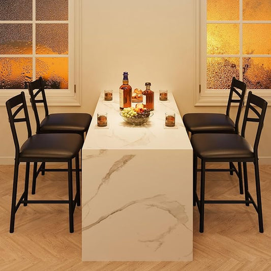 GarveeHome Upholstered Dining Chairs of 8 with Back, Bar Stools Set of 6, Thick Cushion, Counter Height Barstools for Kitchen Island Apartment
