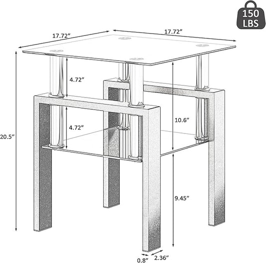 IANIYA 2PCS Modern Glass End Table, 2-Tier Side Table with Tempered Glass Top & Metal Legs, Night Stand Corner Table for Living Room, Bedroom,All Black