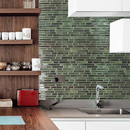 Art3d 10-Sheet Peel and Stick Backsplash Tile for Kitchen - 12”×12” Stick on Wall Tile for Kitchen Bathroom Countertop Living Room, Green