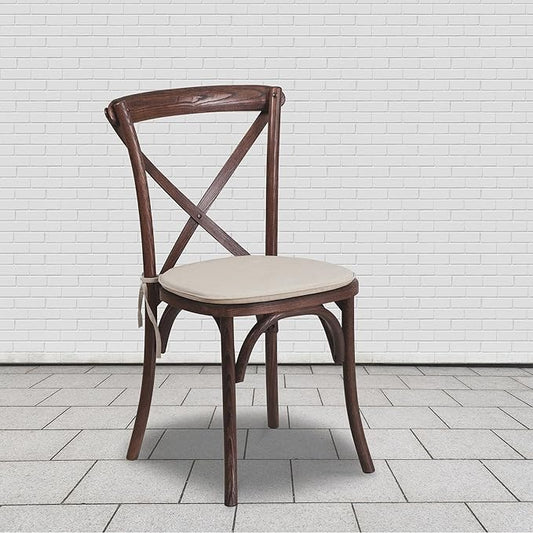 Flash Furniture HERCULES Series Stackable Mahogany Wood Cross Back Chair with Cushion