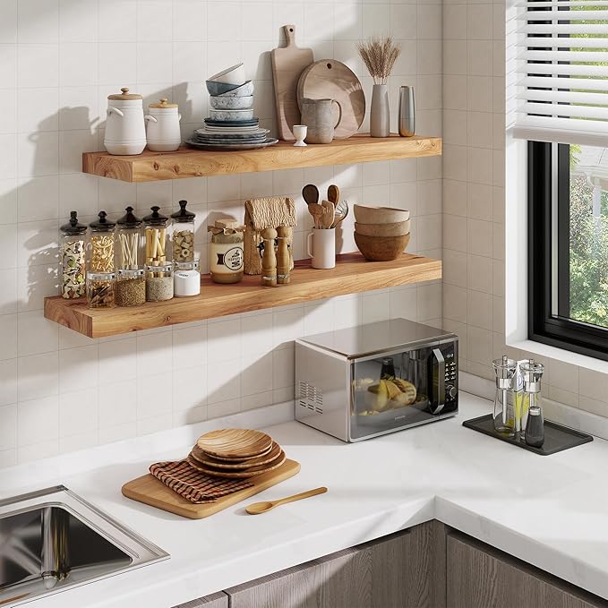 Acovy Extra Deep 40" Long Rustic Solid Wood Floating Shelves for Wall, Wall Shelves with Invisible Bracket for Living Room Bathroom Bedroom Kitchen, Set of 1, Walnut