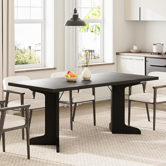 GAOMON 71.1 Inch Dining Table for 6-8 People, Farmhouse Rectangle Kitchen Table, Large Wooden Dinner Table with Thicken Tabletop and Sturdy Legs, Kitchen and Dining Room Furniture, Black