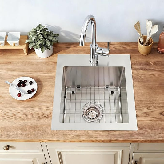 Drop In Bar Sink 17 X 19 inch,16 Gauge Stainless Steel Bar Sink,Outdoor Small RV Sinks,Top Mount Prep Sink for Wet Bar Area