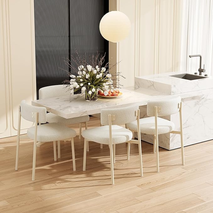 Dining Chair Set of 2 Upholstered Chairs for Kitchen Dining Room Mid Century Modern Table Chairs for Waiting Living Room, White