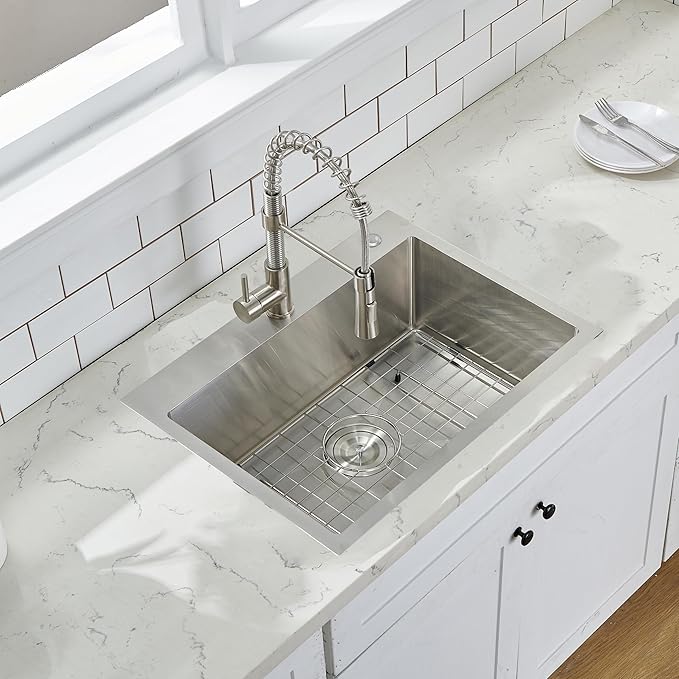 24 Inch Kitchen Sink Drop In, 24x18 Inch Topmount Stainless Steel Bar Sinks, Single Bowl RV Laundry Utility Outdoor Wet Prep Small Sink with Drain