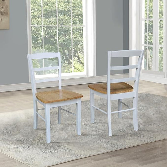 Madrid Ladderback, Set of 2 Dining Chairs , Solid Wood Kitchen/Dining Chairs, Parawood Construction, 18.1"W x 19.3"D x 35.2"H, 225 lb Weight Capacity, Elegant, Durable, White/Natural