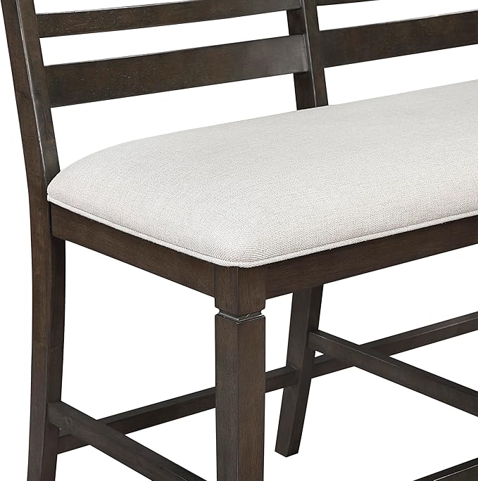 Lexicon 43" W Counter Height Dining Bench with Padded Seat, Ladder Back Wood Frame, Beige Textured Fabric Upholstered Dining Seat for Kitchen/Living Room, Easy Assembly, Dark Espresso