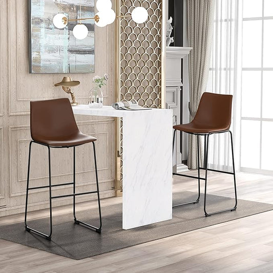 NicBex Retro Bar Stools Crazy-Horse Leather with Metal Legs Barstools, Lounge Kitchen Island Bar Stools, Set of 2, (Walnut Color) (A-GE17021-USSU014)
