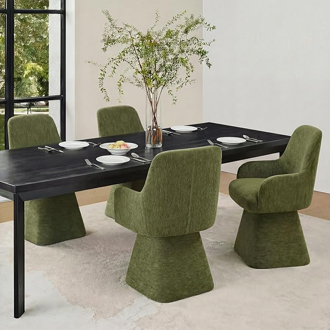 KISLOT Swivel Dining Chairs Set of 2, Mid Century Modern Chairs Fabric Upholstered Armchair with Armrest & Ergonomic Backrest for Dining Room, Kitchen, Bedroom, Living Room, Green, 2 Boxs