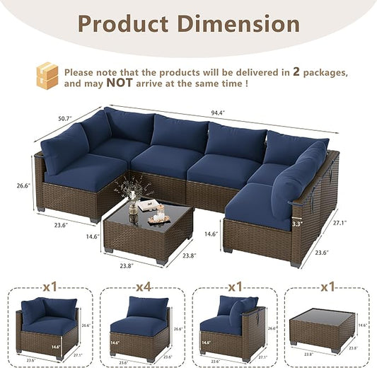 LOUVIXA 7 Piece Outdoor Patio Furniture Set, Outdoor Sectional Sofa, Wicker Rattan Patio Furniture, Patio Conversation Set with Coffee Table & Cushions