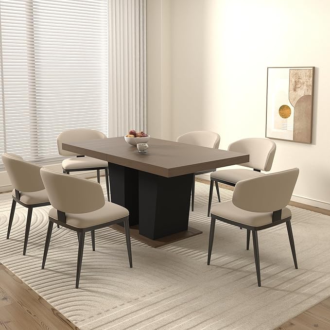 78" Dining Table for 4-10,Modern Expandable Rectangular Kitchen Table,Long Dining Room Tables with Black Double Sturdy Pedestal Base for Kitchen Living Room (Beige+Brown)