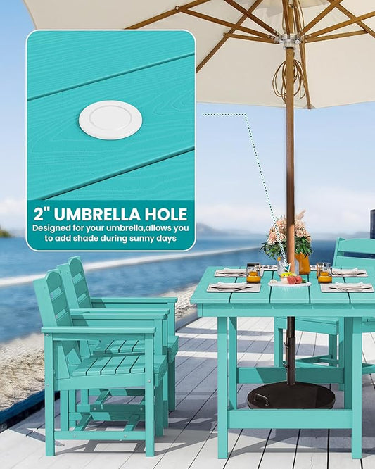 SERWALL 8-Piece Patio Dining Sets with 15FT Double Side Patio Umbrella, Outdoor HDPE Dining Furniture Set with Umbrella Hole Cut-Out Table and 6 Chairs, Aruba(Umbreall Base not Included)