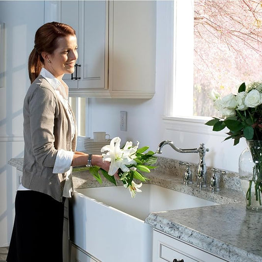 Houzer Platus White Fireclay Kitchen Sink: 30 Inch Apron Front Farmhouse Single Bowl Kitchen Sink, Durable & Versatile, Essential for Home & Apartment: PTS-4100 WH