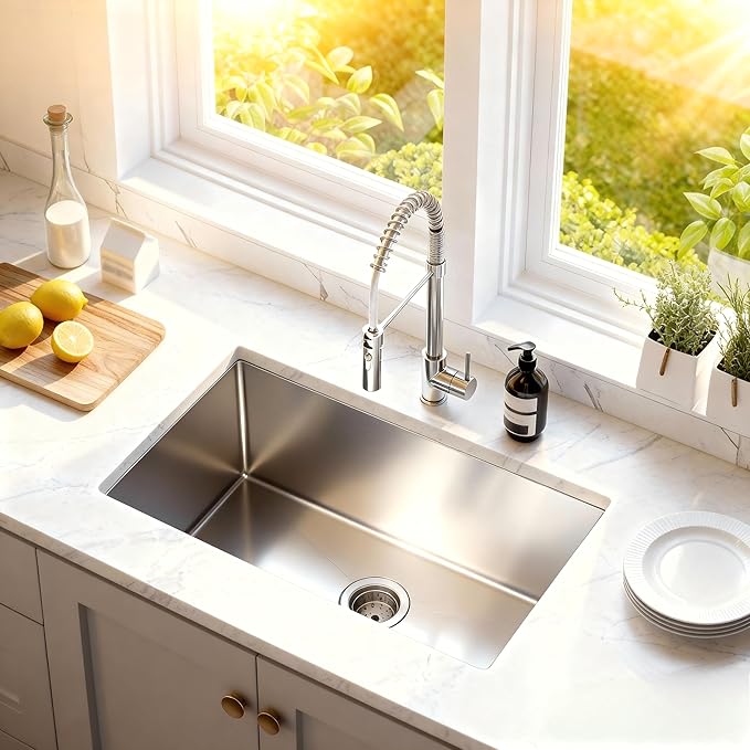 32" x 19" x 9" Kitchen Sink Undermount, S304 Stainless Steel Kitchen Sinks Handmade Modern Single Bowl with Bottom Grid & Drain Assembly