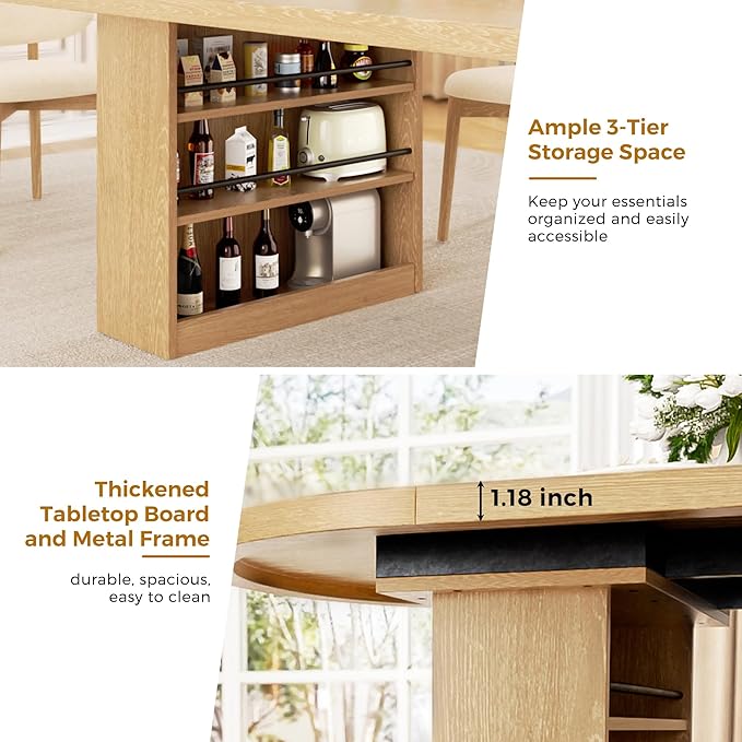 Jocoevol 78.7" Dining Table for 6 8 10, Modern Dining Room Table with Storage, Wood Kitchen Table with Heavy Duty Legs, Dinner Tables for Kitchen Dining Room (Natural)