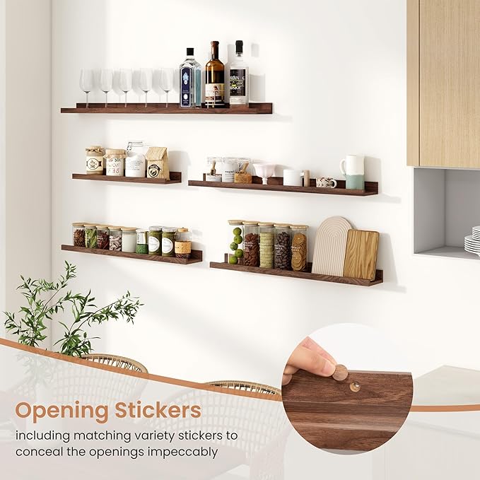 Dreamland Picture Ledge Shelf for Wall, Floating Shelves Set of 2, 36 Inch Long Floating Shelves with Lip for Living Room, Bedroom, Bathroom, Kitchen, Walnut