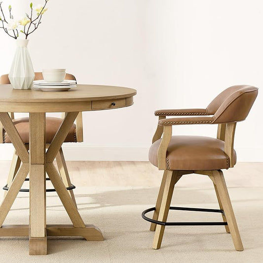 Steve Silver Furniture Rylie Counter Table, 48" Table Top w Asian Hardwood Solids, Seats up to 4, Traditional Design, 36" Table Height, (Table Only), 48" L x 48" W x 36" H, Natrual, Brown