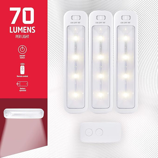 Energizer Wireless 10in. LED Bars, 3 Pack, Remote Controlled, 70 Lumens Each, Soft White, Battery Operated, No Wiring, Easy to Install, Add Light Where You Need It Most, 44575