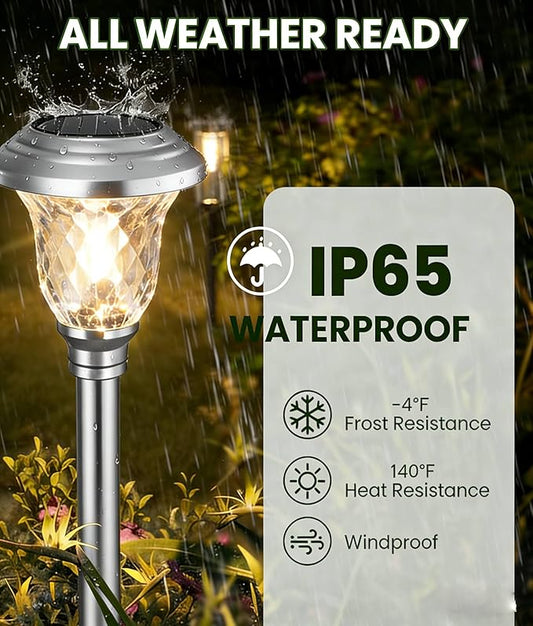 BEAU JARDIN 8 Pack Solar Pathway Lights White+ Color Changing Stainless Steel 3 Mode Outdoor Multicolor Metal Solar Powered Waterproof Glass for Garden Landscape Path Yard Walkway Driveway Silver