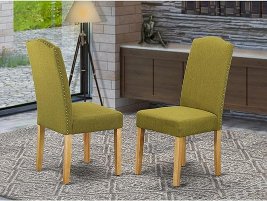 East West Furniture ENP4B08 Encinal Parson Kitchen Chairs - Nailhead Linen Fabric Padded Dining Chairs, Set of 2, Oak