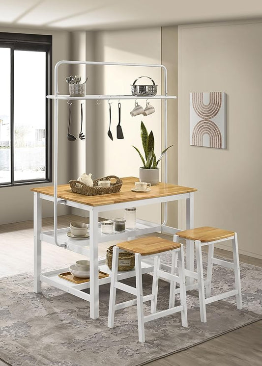 Coaster Home Furnishings Edgeworth 3-Piece Kitchen Island Counter Table Set White 122246-S3