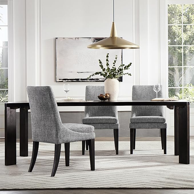 KISLOT Upholstered Dining Chairs Modern Sidechair Performance Fabric High Back Armlesschair for Diningroom Kitchen,Dark Grey,Set of 2(1 Box)
